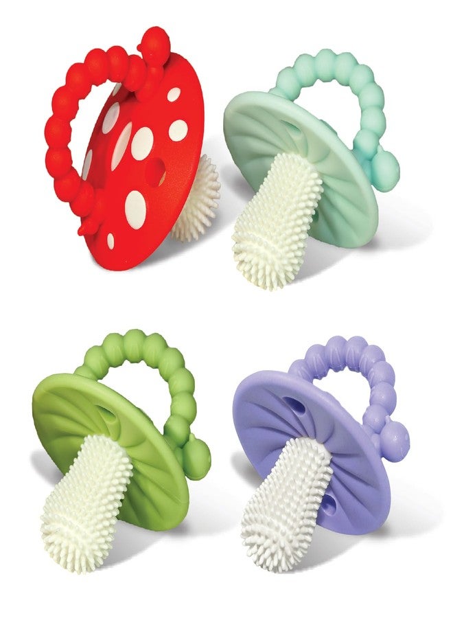 RaZbaby Soft Silicone Infant & Baby 3M+ Teether Toy Massaging Bristles Teething Relief Pacifier - Soothes Sore Gums - Hands-Free & Easy-to-Hold Chompy Teether, BPA Free (Lavender/Green/RED/Blue) - Image 1